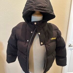 Off-White Kids Black Puffer Jacket with Gold Logo